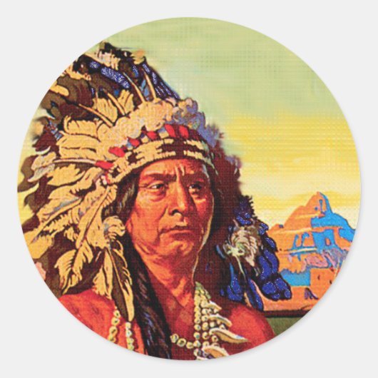 Indianischer Häuptling Runder Aufkleber (Vorderseite)
