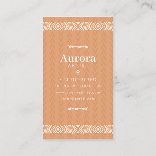 Indianischer Hüttenstil Boho Monogram Telefonnummerkarte (Rückseite)