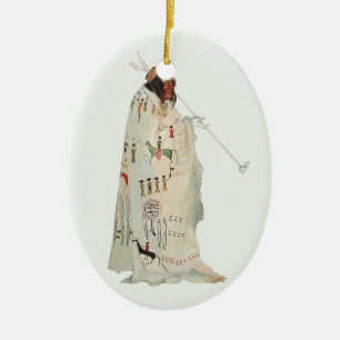 Indianischer Krieger mit Pfeife Porträt von Karl B Keramik Ornament