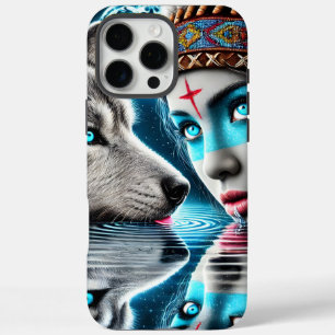 Indianischer Krieger und Wolf-Reflexionen iPhone 16 Pro Max Hülle