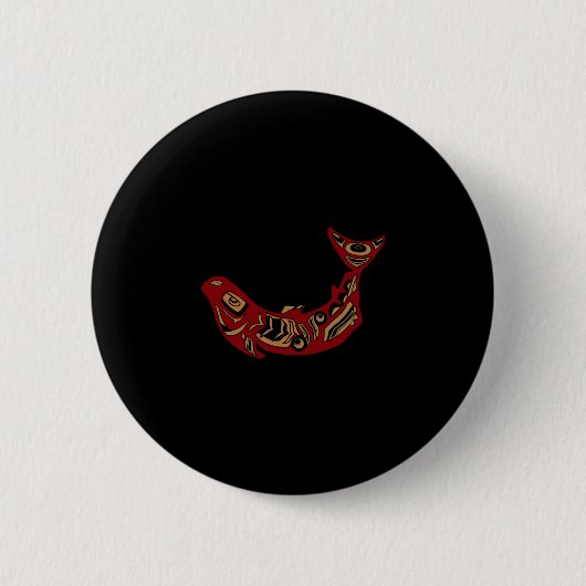 Indianischer Lachsfisch-Totem Pazifik Button (Vorderseite)