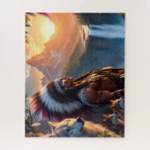 Indianischer Mann mit Wolf Puzzle (Vertikal)