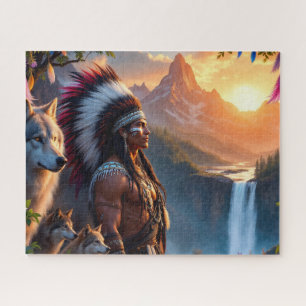 Indianischer Mann mit Wolf Puzzle