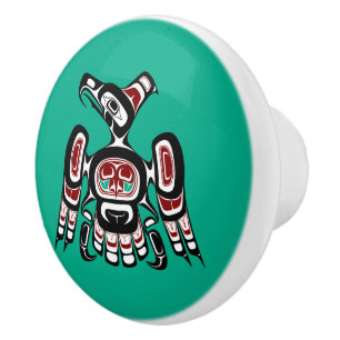 Indianischer Roter Schwarzer Kaigani Thunderbird Keramikknauf