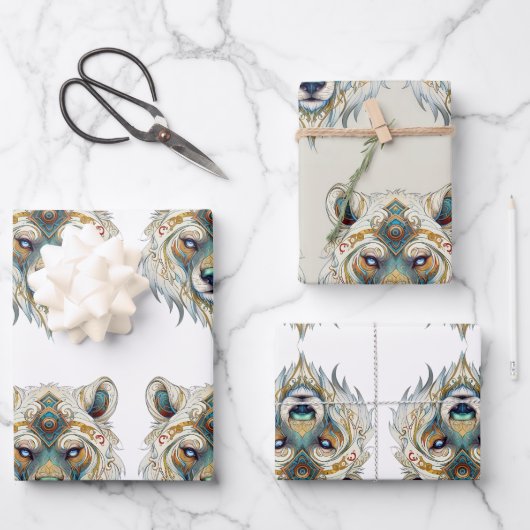 Indianischer Spiritueller Wolf Geschenkpapier Set (Vorderseite)