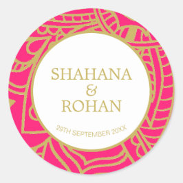 Indianischer Stil Pink Gold Moderne Hochzeitsklass Runder Aufkleber