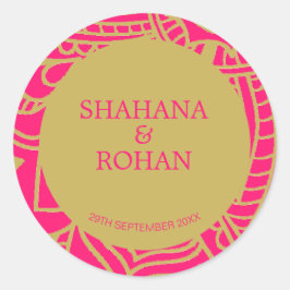Indianischer Stil rosa Gold Moderne Hochzeit Runder Aufkleber