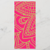 Indianischer Stil rosa goldene Farbschick Hochzeit Menükarte (Rückseite)