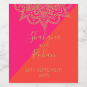 Indianischer Stil Rosa Orange Gold Moderne Hochzei Weinetikett (Einzelnes Label)