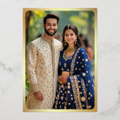 Indianisches Foto Hochzeit von Gold Folieneinladung (Rückseite)