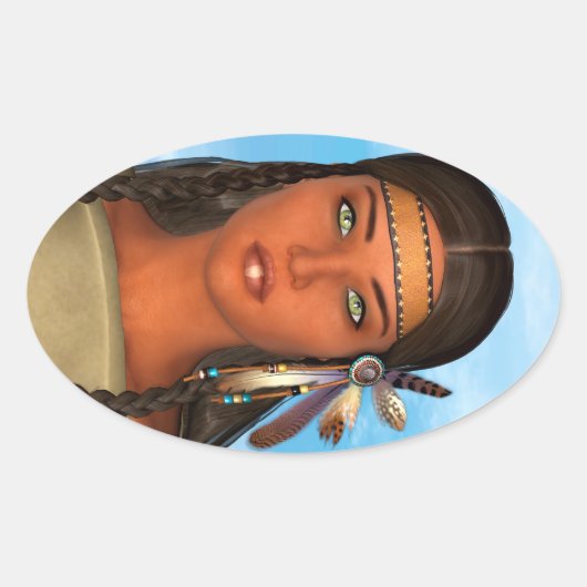 Indianisches Mädchen Ovaler Aufkleber (Vorderseite)