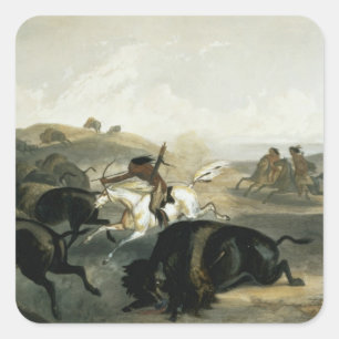 Indians Hunting the Bison, Plattform 31 from Band  Quadratischer Aufkleber