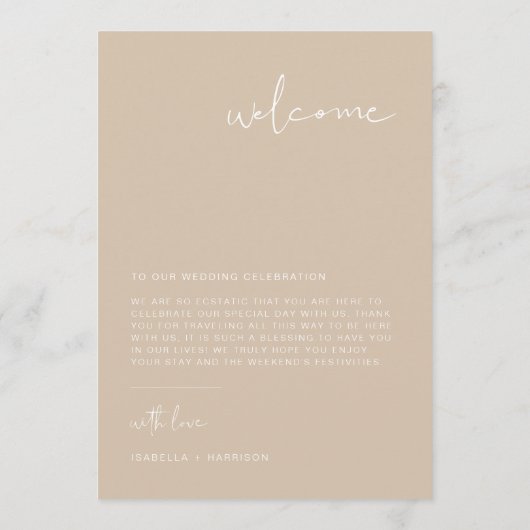 INDIE Bohemisch Beige Begrüßungsbrief-Zeitkarte Menükarte (Rückseite)