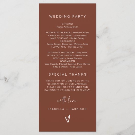 INDIE Bohemisch Earth Toned Beige Wedding Program Menükarte (Rückseite)