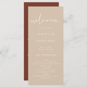 INDIE Bohemisch Earth Toned Beige Wedding Program Menükarte