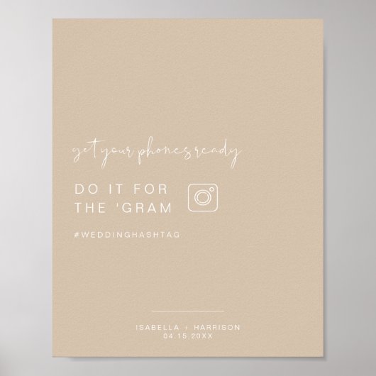 INDIE Boho Beige Instagram Hashtag Wedding Sign Poster (Vorne)