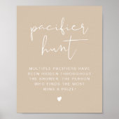 INDIE Boho Beige Pacifier Hunt Baby Shower Game Po Poster (Vorne)