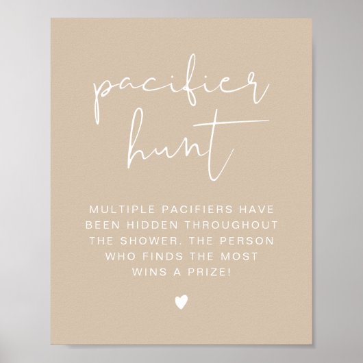 INDIE Boho Beige Pacifier Hunt Baby Shower Game Po Poster (Vorne)
