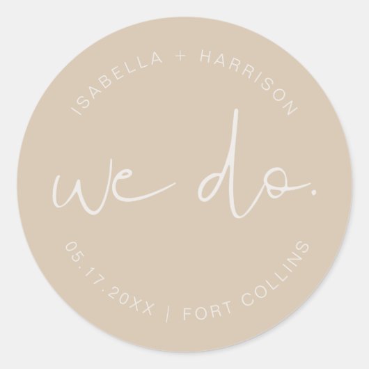 INDIE Boho Beige Wedding Classic Round Sticker (Vorderseite)