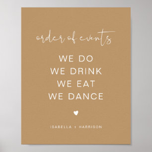 INDIE Boho Beige Wedding Order of Events Poster