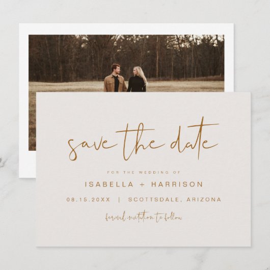 INDIE Boho Burnt Orange Save the Date Einladung (Vorne/Hinten)
