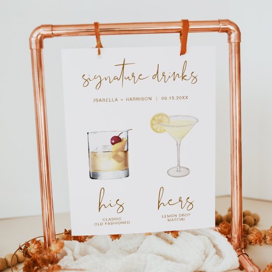 INDIE Boho Wasserfarbe Cocktail Signature Drink Poster
