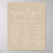 INDIE Modern Boho Beige Erster Jahr Meilenstein Poster (Vorne)