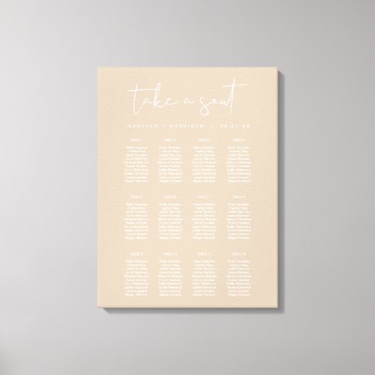 INDIE Moderne Bohemische Beige Hochzeitstabelle Leinwanddruck (Vorderseite)