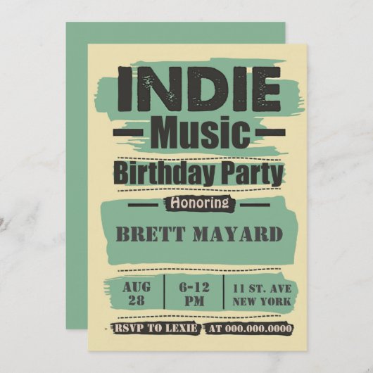 Indie Music Birthday Party Einladung (Vorne/Hinten)