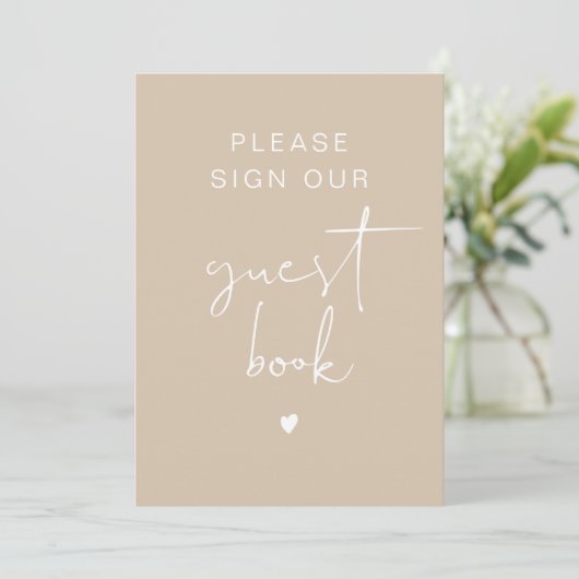 INDIE Simple Bohemisch Beige Cream Guest Book Sign Einladung (Stehend Vorderseite)