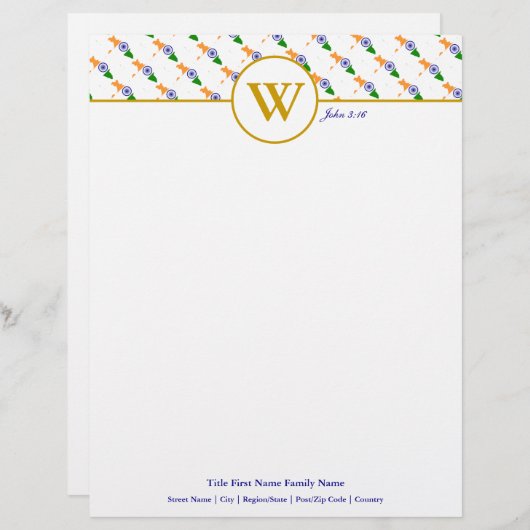 INDIEN Christliche Schriftzeichen-Schreibbrille Briefbogen (Vorne/Hinten)