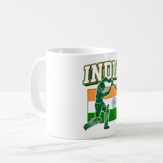 Indien Cricket mit indischer Flagge Geschenk Kaffeetasse (Vorderseite Links)