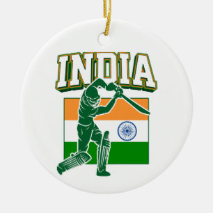 Indien Cricket mit indischer Flagge Geschenk Keramik Ornament