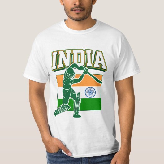 Indien Cricket mit indischer Flagge Geschenk T-Shirt (Vorderseite)