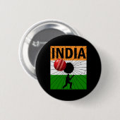 Indien Cricket Mit Indischer Flagge Pinselstrich A Button (Vorne & Hinten)