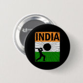Indien Cricket Mit Indischer Flagge Pinselstrich A Button (Vorne & Hinten)