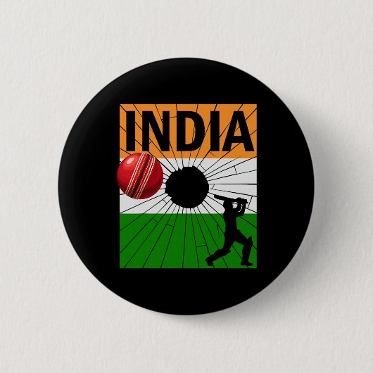Indien Cricket Mit Indischer Flagge Pinselstrich A Button (Vorderseite)