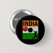Indien Cricket Mit Indischer Flagge Pinselstrich A Button (Vorne & Hinten)