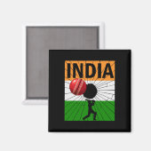 Indien Cricket mit indischer Flagge Pinselstrich A Magnet (Vorderseite/Rückseite)