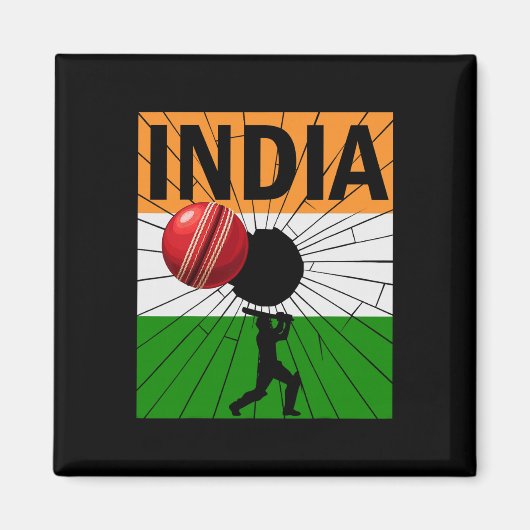 Indien Cricket mit indischer Flagge Pinselstrich A Magnet (Vorne)