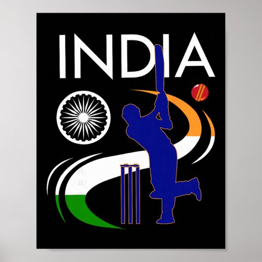 Indien Cricket Mit Indischer Flagge Pinselstrich A Poster (Vorne)
