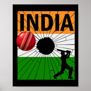 Indien Cricket Mit Indischer Flagge Pinselstrich A Poster