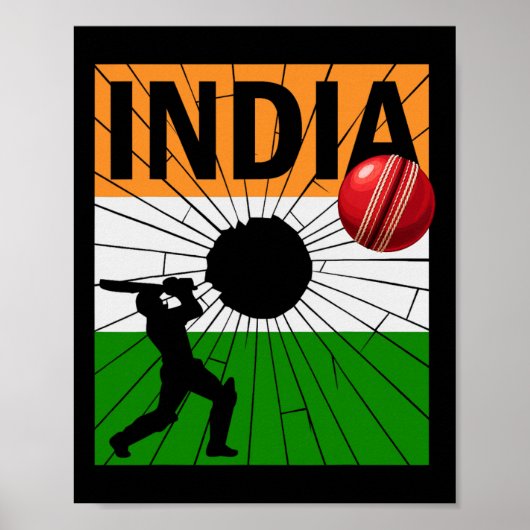Indien Cricket Mit Indischer Flagge Pinselstrich A Poster (Vorne)