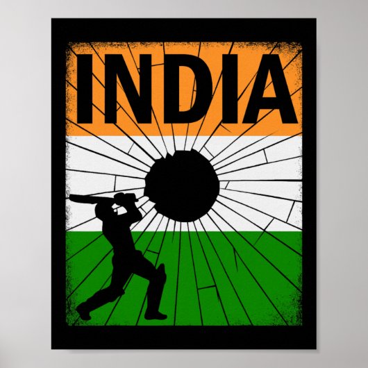 Indien Cricket mit indischer Flagge Pinselstrich A Poster (Vorne)