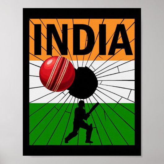 Indien Cricket Mit Indischer Flagge Pinselstrich A Poster (Vorne)