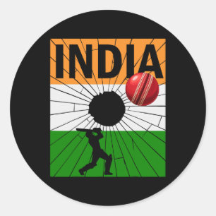 Indien Cricket mit indischer Flagge Pinselstrich A Runder Aufkleber