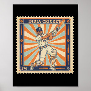 Indien Cricket Vintage Stempel Retro Sport Postage Poster
