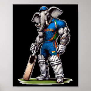 Indien Elefant Cricket Spieler Cricketer Poster