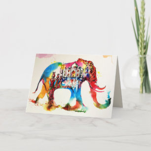 Indien Elefant Vintage Reise Liebe Aquarell Karte