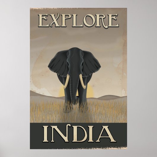 Indien Elefant Vintage Reiseplakat Poster (Vorne)